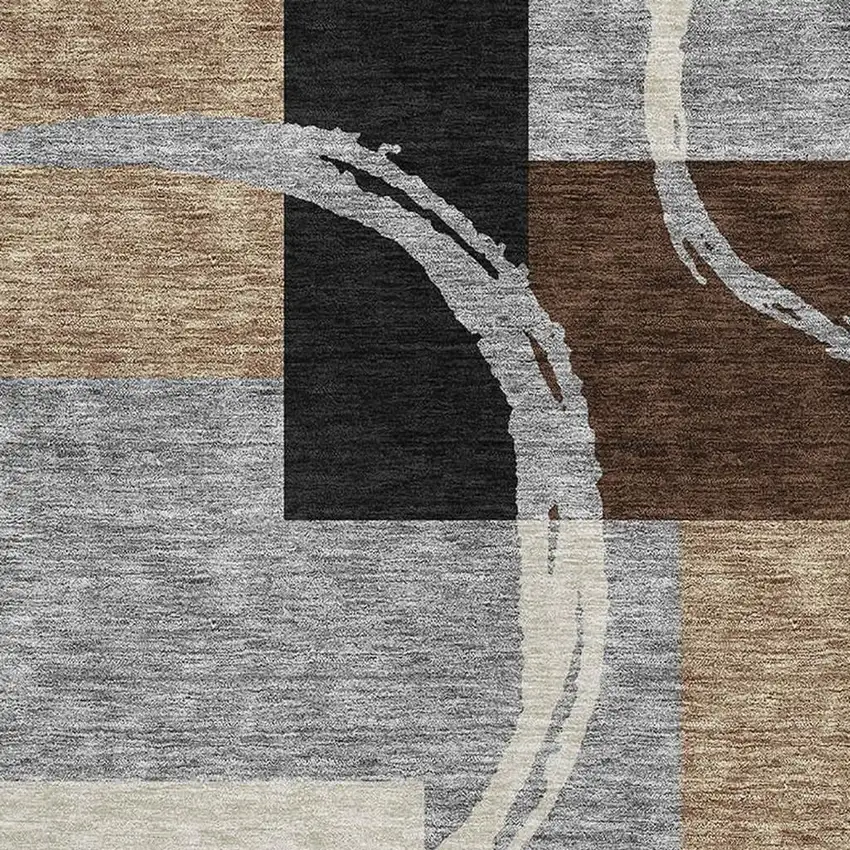 Pewter Gray And Black Geometric Washable Area Rug With UV Protection Photo 2