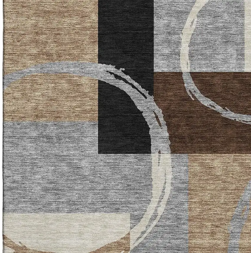 Pewter Gray And Black Geometric Washable Area Rug With UV Protection Photo 3