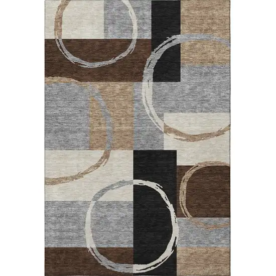 Pewter Gray And Black Geometric Washable Area Rug With UV Protection Photo 3