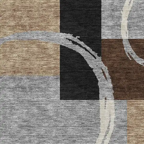 Pewter Gray And Black Geometric Washable Area Rug With UV Protection Photo 2
