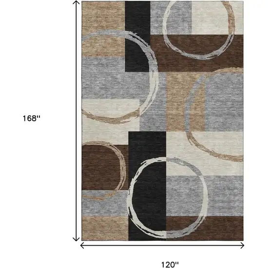 Pewter Gray And Black Geometric Washable Area Rug With UV Protection Photo 9
