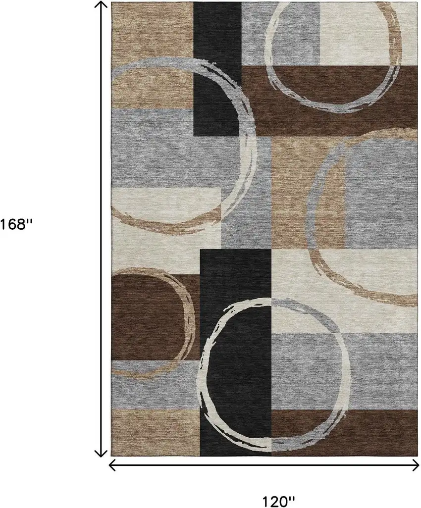 Pewter Gray And Black Geometric Washable Area Rug With UV Protection Photo 9