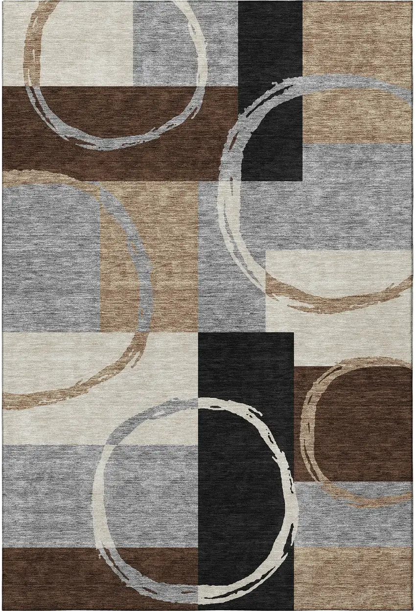 Pewter Gray And Black Geometric Washable Area Rug With UV Protection Photo 2