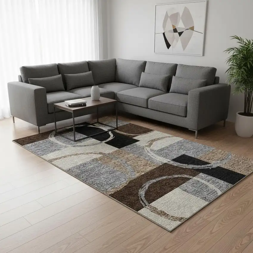 Pewter Gray And Black Geometric Washable Area Rug With UV Protection Photo 2