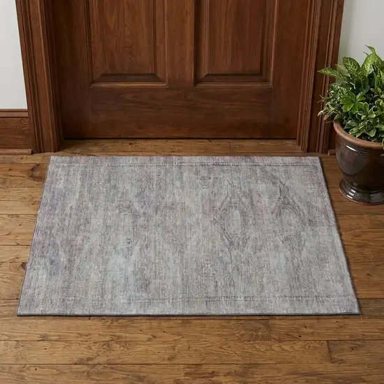 Pewter Gray And Charcoal Abstract Geometric Washable Area Rug With UV Protection Photo 1