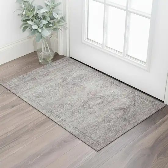 Pewter Gray And Charcoal Abstract Geometric Washable Area Rug With UV Protection Photo 2