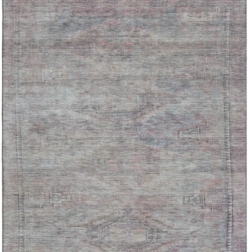 Pewter Gray And Charcoal Abstract Geometric Washable Area Rug With UV Protection Photo 3