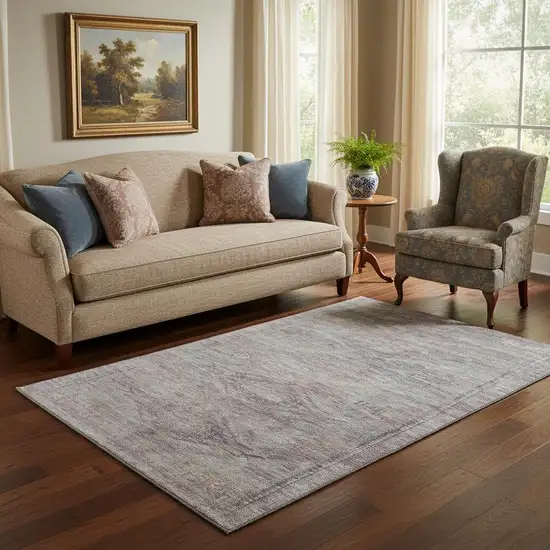 Pewter Gray And Charcoal Abstract Geometric Washable Area Rug With UV Protection Photo 2