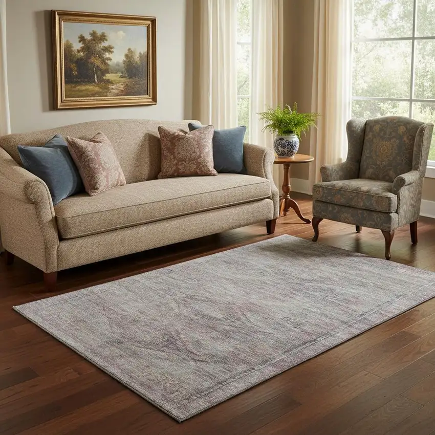 Pewter Gray And Charcoal Abstract Geometric Washable Area Rug With UV Protection Photo 2