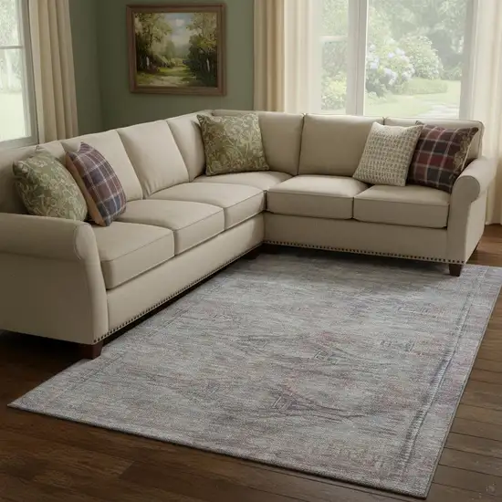 Pewter Gray And Charcoal Abstract Geometric Washable Area Rug With UV Protection Photo 2