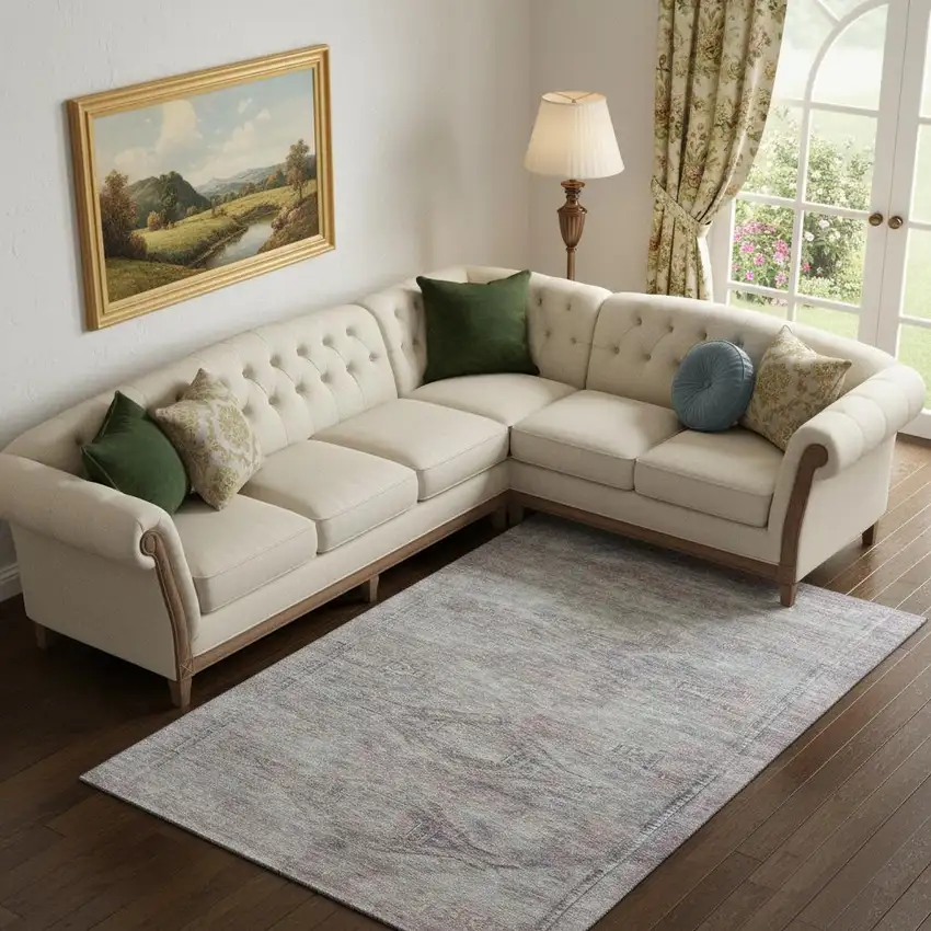 Pewter Gray And Charcoal Abstract Geometric Washable Area Rug With UV Protection Photo 2