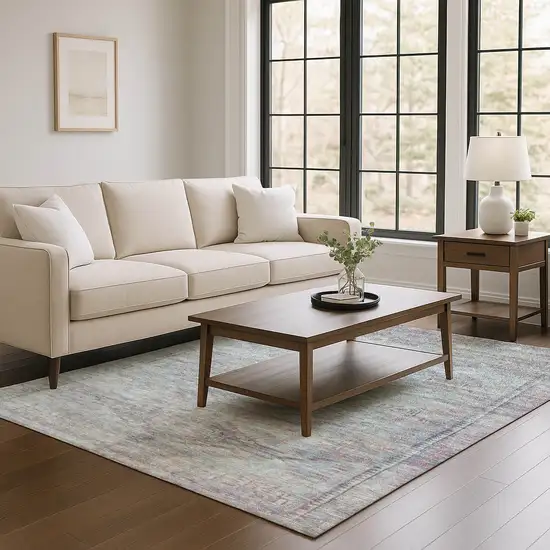 Pewter Gray And Charcoal Abstract Geometric Washable Area Rug With UV Protection Photo 5