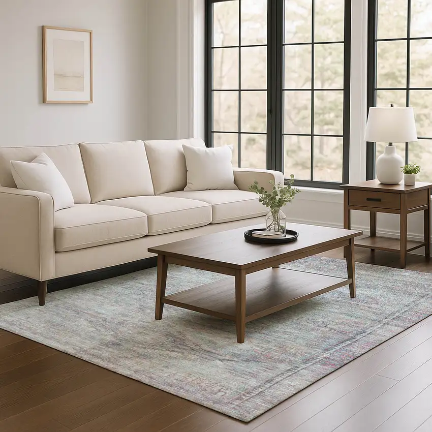 Pewter Gray And Charcoal Abstract Geometric Washable Area Rug With UV Protection Photo 5