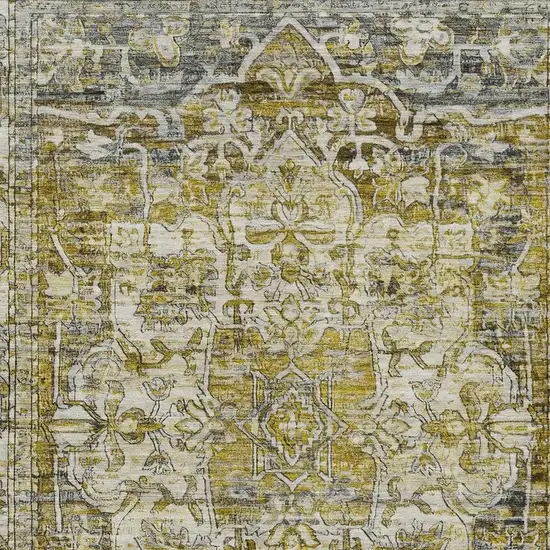 Pewter Gray And Gold Floral Medallion Washable Indoor Outdoor Area Rug Photo 4