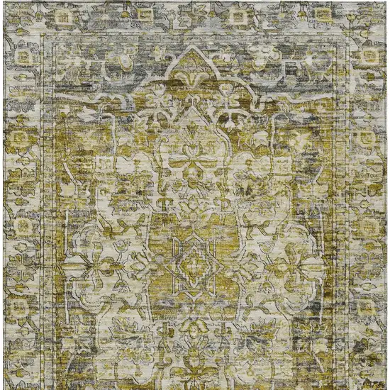Pewter Gray And Gold Floral Medallion Washable Indoor Outdoor Area Rug Photo 8
