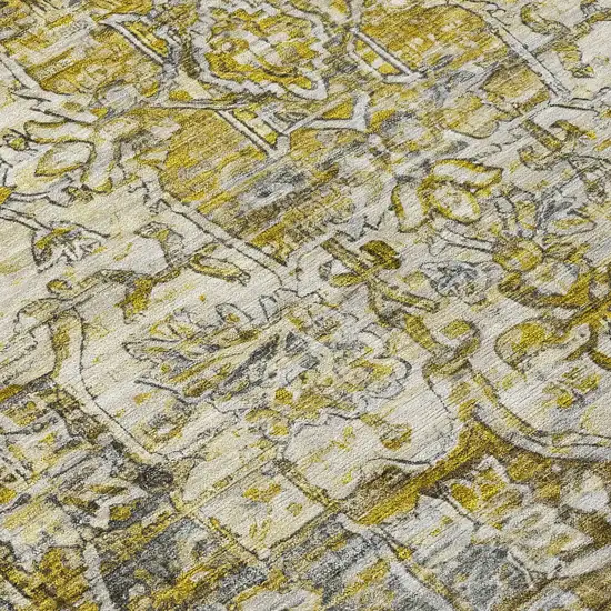 Pewter Gray And Gold Floral Medallion Washable Indoor Outdoor Area Rug Photo 6