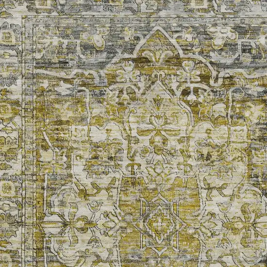 Pewter Gray And Gold Floral Medallion Washable Indoor Outdoor Area Rug Photo 7