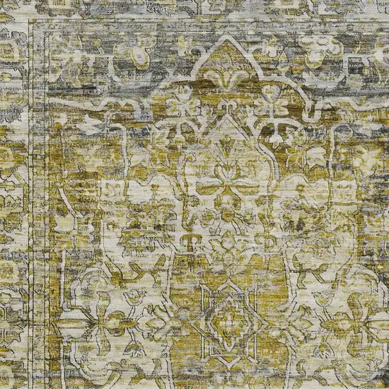 Pewter Gray And Gold Floral Medallion Washable Indoor Outdoor Area Rug Photo 7