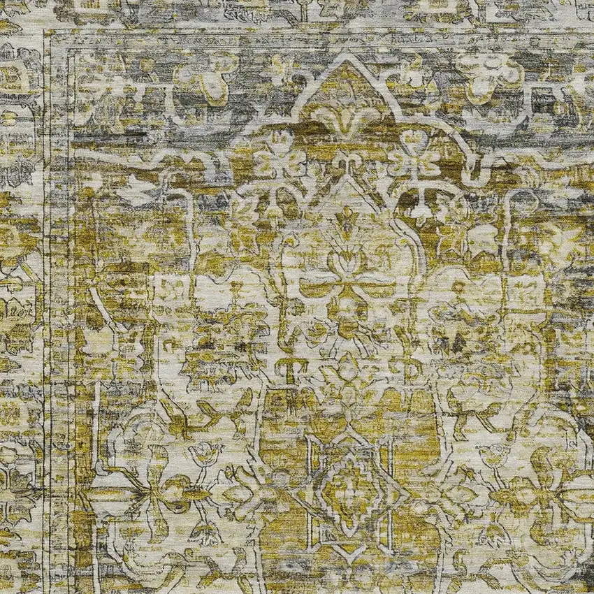 Pewter Gray And Gold Floral Medallion Washable Indoor Outdoor Area Rug Photo 7