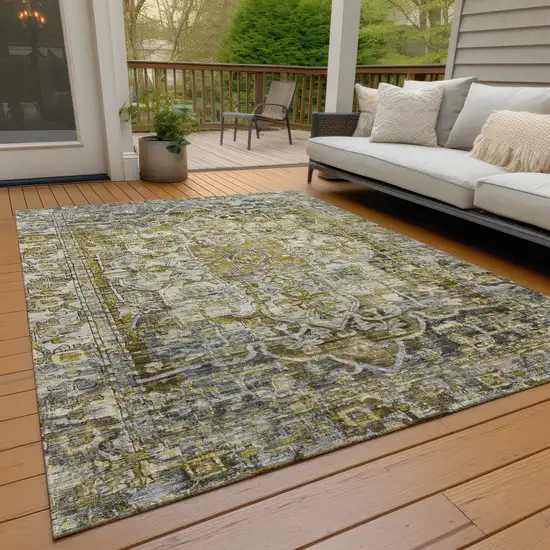 Pewter Gray And Gold Floral Medallion Washable Indoor Outdoor Area Rug Photo 8