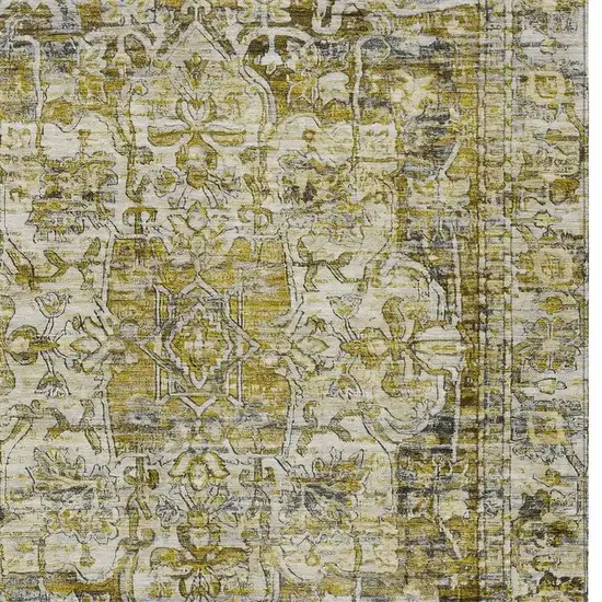 Pewter Gray And Gold Floral Medallion Washable Indoor Outdoor Area Rug Photo 3