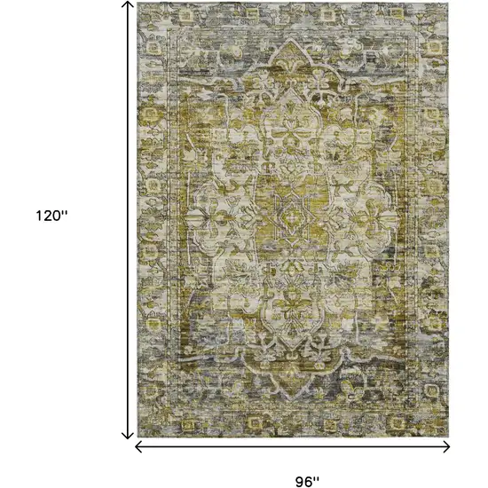 Pewter Gray And Gold Floral Medallion Washable Indoor Outdoor Area Rug Photo 9