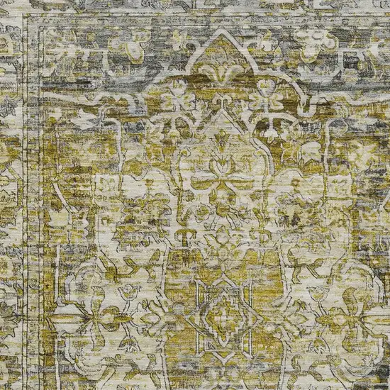 Pewter Gray And Gold Floral Medallion Washable Indoor Outdoor Area Rug Photo 6