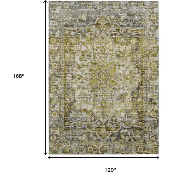 Pewter Gray And Gold Floral Medallion Washable Indoor Outdoor Area Rug Photo 7