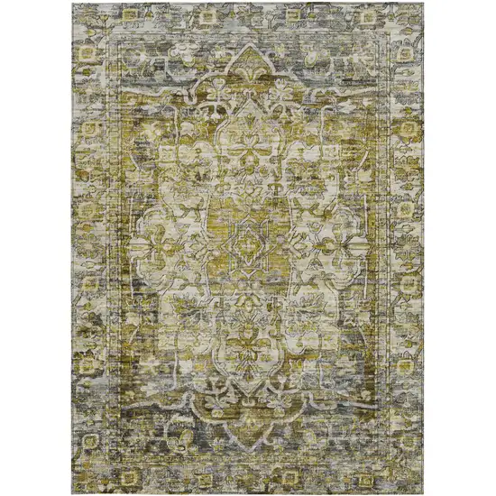 Pewter Gray And Gold Floral Medallion Washable Indoor Outdoor Area Rug Photo 6