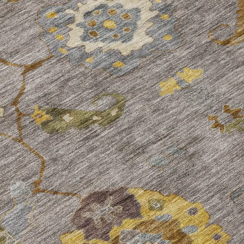 Pewter Gray And Gold Floral Medallion Washable Indoor Outdoor Area Rug Photo 6