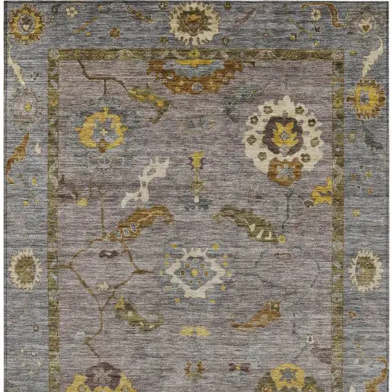 Pewter Gray And Gold Floral Medallion Washable Indoor Outdoor Area Rug Photo 4