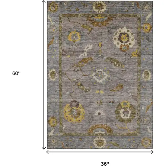 Pewter Gray And Gold Floral Medallion Washable Indoor Outdoor Area Rug Photo 3