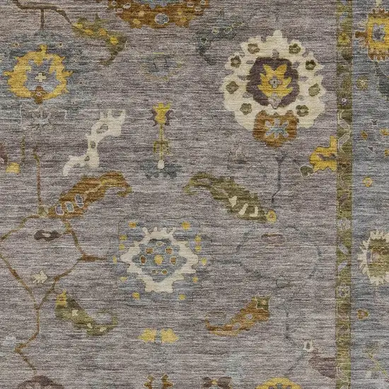 Pewter Gray And Gold Floral Medallion Washable Indoor Outdoor Area Rug Photo 7