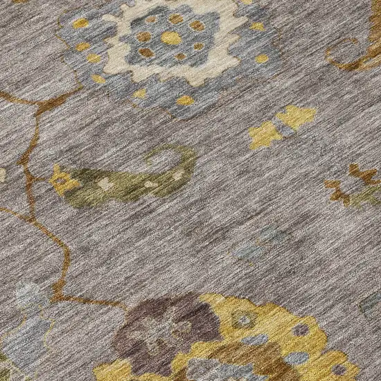 Pewter Gray And Gold Floral Medallion Washable Indoor Outdoor Area Rug Photo 7