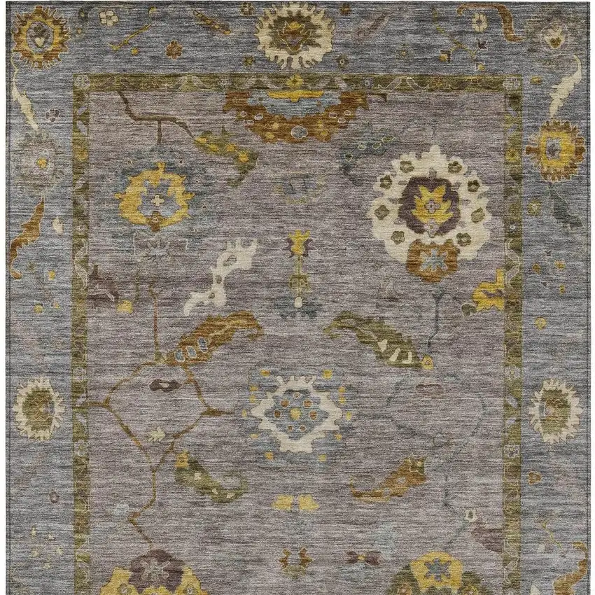 Pewter Gray And Gold Floral Medallion Washable Indoor Outdoor Area Rug Photo 4