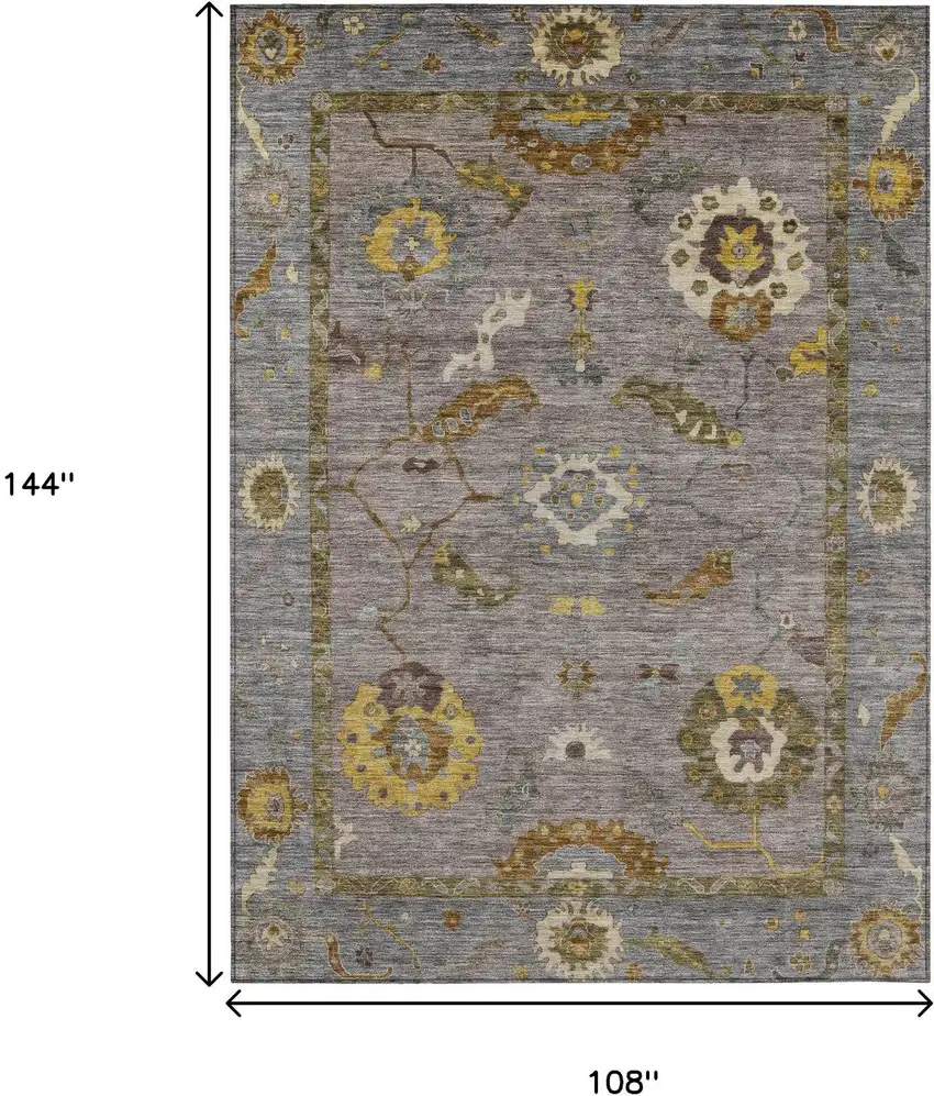 Pewter Gray And Gold Floral Medallion Washable Indoor Outdoor Area Rug Photo 3