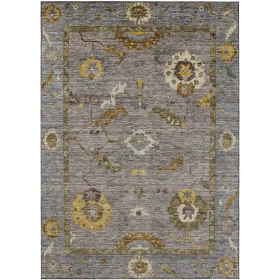 Pewter Gray And Gold Floral Medallion Washable Indoor Outdoor Area Rug Photo 2