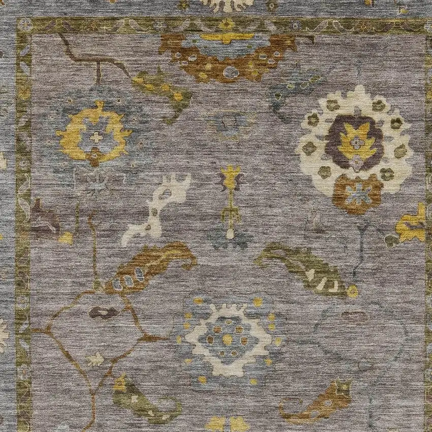 Pewter Gray And Gold Floral Medallion Washable Indoor Outdoor Area Rug Photo 5