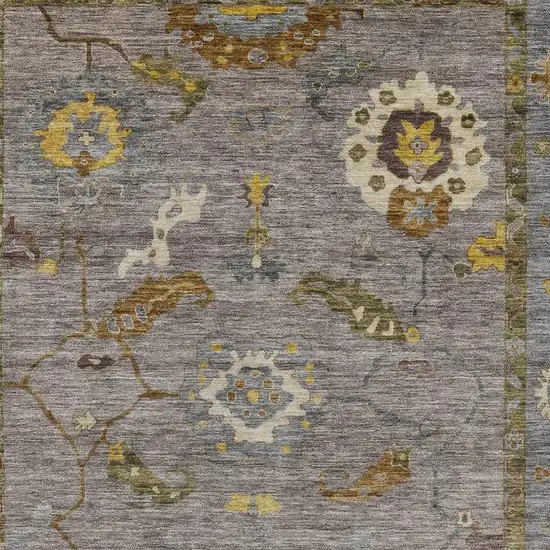 Pewter Gray And Gold Floral Medallion Washable Indoor Outdoor Area Rug Photo 5