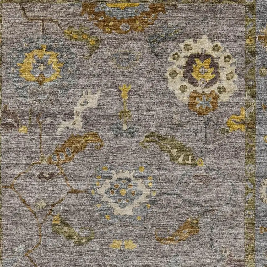 Pewter Gray And Gold Floral Medallion Washable Indoor Outdoor Area Rug Photo 5