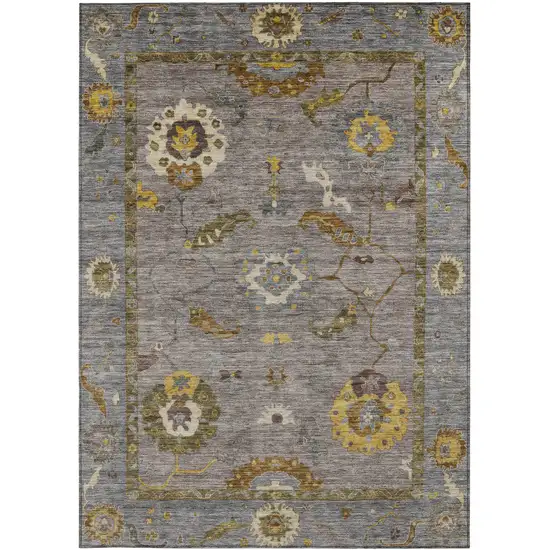 Pewter Gray And Gold Floral Medallion Washable Indoor Outdoor Area Rug Photo 4