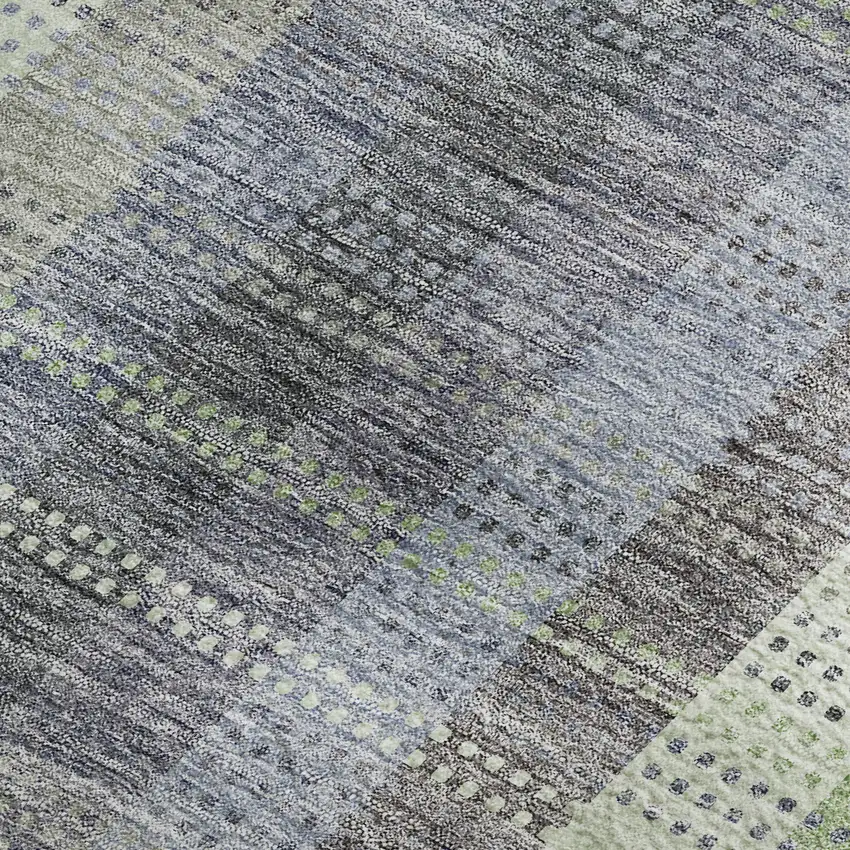 Pewter Gray And Green Plaid Washable Area Rug With UV Protection Photo 2