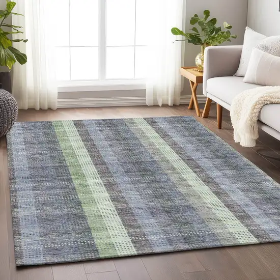 Pewter Gray And Green Plaid Washable Area Rug With UV Protection Photo 3