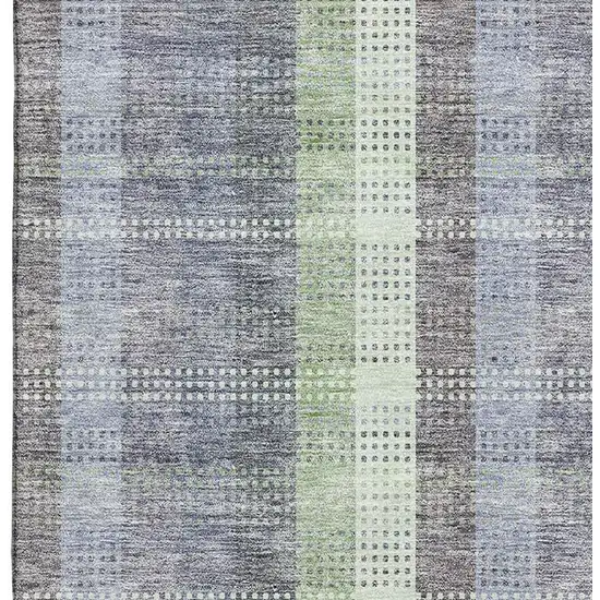Pewter Gray And Green Plaid Washable Area Rug With UV Protection Photo 4