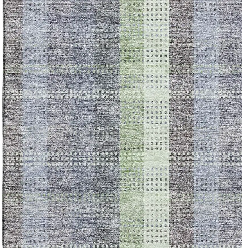 Pewter Gray And Green Plaid Washable Area Rug With UV Protection Photo 4