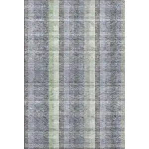 Photo of Pewter Gray And Green Plaid Washable Area Rug With UV Protection