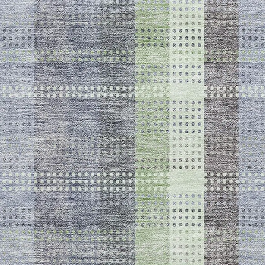Pewter Gray And Green Plaid Washable Area Rug With UV Protection Photo 3