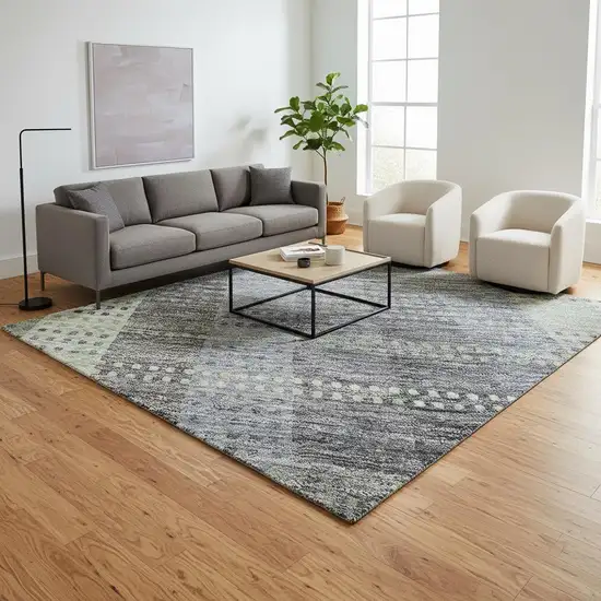 Pewter Gray And Green Plaid Washable Area Rug With UV Protection Photo 2