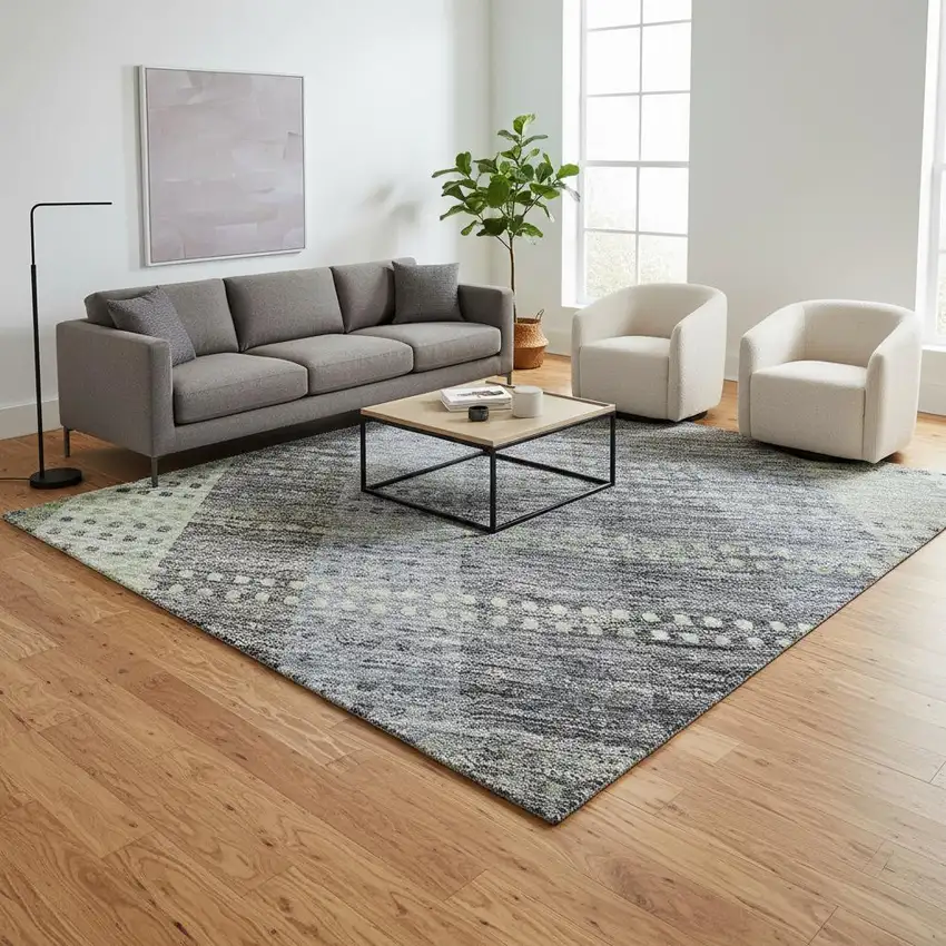 Pewter Gray And Green Plaid Washable Area Rug With UV Protection Photo 2