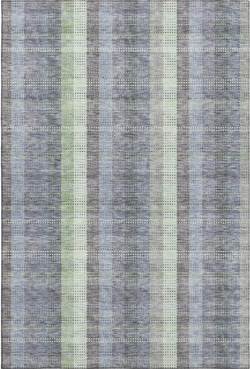 Pewter Gray And Green Plaid Washable Area Rug With UV Protection Photo 5